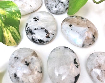 Rainbow Moonstone Palm Stone Healing Crystal Pocket Worry Palmstone A Grade High Quality White Black Polished Toned Semi Precious Gem