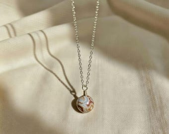 Handmade Dainty Crystal Bead Pendant, Cute Crazy Lace Agate Necklace, Jewellery Gift For Women With 18 Inch Chain, Healing Gemstone Jewelry