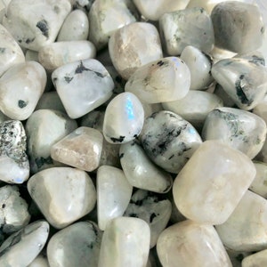 Rainbow Moonstone Tumble Stone, Healing Crystal Tumbled Pocket Rock, A Grade High Quality Iridescent Rainbow Moonstone with Black Tourmaline image 6