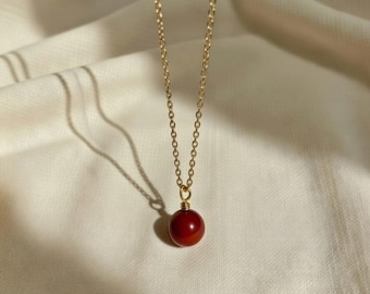 Handmade Dainty Crystal Bead Pendant, Cute Red Agate Necklace, Jewellery Gift For Women With 18 Inch Chain, Healing Gemstone Jewelry