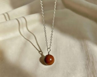 Handmade Dainty Crystal Bead Pendant, Cute Red Agate Necklace, Jewellery Gift For Women With 18 Inch Chain, Healing Gemstone Jewelry