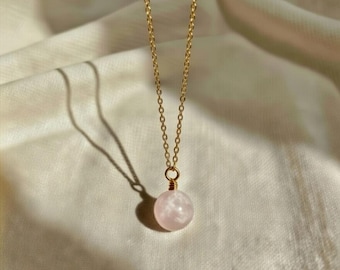 Handmade Simple Crystal Bead Pendant, Girly Rose Quartz Necklace, Healing Gemstone Jewellery, With 18 inch chain, Dainty Jewelry for Her