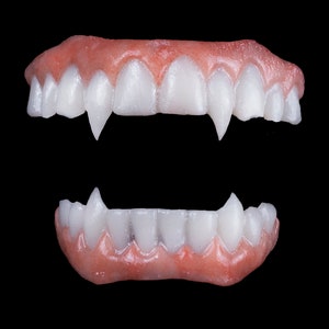 Realistic Vampire Incisor Fangs: Top and Bottom Dentures for Gothic Cosplay, Horror Props and Fantasy Costumes