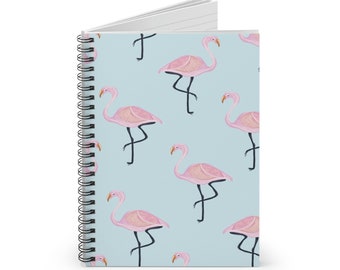 A5 Notebook, Spiral Notebook A5 - Lined Paper Notebook - Flamingo print