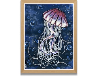 Jellyfish Illustration, Jellyfish Print, Jellyfish, Beach Decor, Sea Creature, Sea Decor, Ocean, Beach House, Nautical, Wall Art, Print