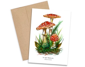 Mushroom Card, Fly Agaric Mushroom, Birthday Card, Celebration Card, Holiday, Stationary, Magic Mushrooms, Mushroom, Shroom, Nature, Print