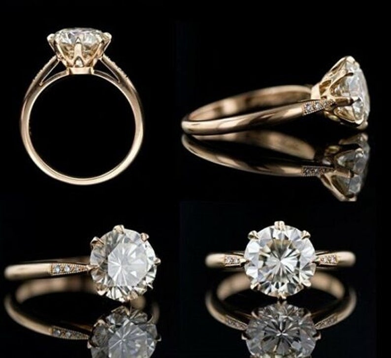 2Ct Brilliant Cut Round Next White Moissanite 8 Prong Solitaire Engagement And Wedding Promise Fancy Anniversary 14k Yellow Gold Ring