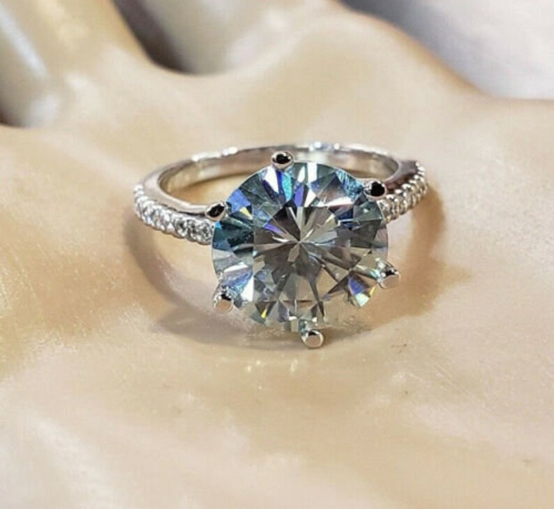 Anniversary Gold Ring 3 TCW Round cut Tint Blue Brilliant Moissanite Engagement Ring Sterling Silver,Moissanite ring Promise ring 14K Gold
