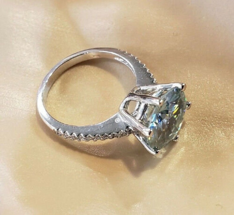 Anniversary Gold Ring 3 TCW Round cut Tint Blue Brilliant Moissanite Engagement Ring Sterling Silver,Moissanite ring Promise ring 14K Gold