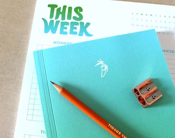 Weekly Planner Book - Undated - A5 Lay Flat Notebook - Stationery Gift - Luxury Notebook - Blue Green Gradient - Square Grid pages