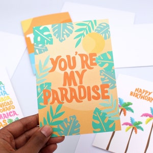 You're My Paradise - Love Card - Caraïbes - Carte de voeux - Tropical - Lumineux - Monstera - Palmiers - Saint Valentin - Carte d'anniversaire