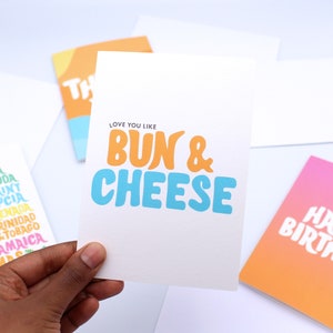 Love You Like Bun & Cheese Card - Love Card - Birthday Card - Greeting Card - Caribbean - Jamaica - Food