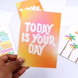 Aujourd'hui est votre jour - Caraïbes - Dégradé - Tropical - Rose - Orange - Carte d'anniversaire - Carte de voeux - Célébration