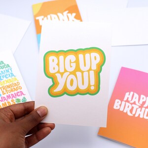 Carte Big Up You - Caraïbes - Carte de voeux - Jamaïque - Carte de félicitations - Carte vierge - Tropical - Vert - Jaune - Patois jamaïcain