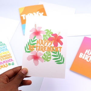 Carte de retraite heureuse - fleurs tropicales de retraite - design floral tropical - plantes - Caraïbes - célébration