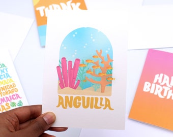 Anguilla Coral Reef Greeting Card - Tropical Caribbean Illustration