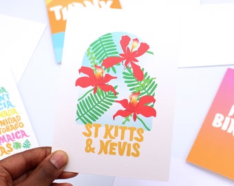St Kitts & Nevis Greeting Card – Caribbean National Flower Illustration