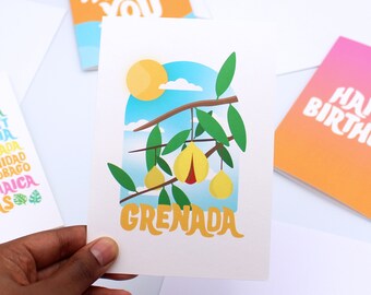 Grenada Greeting Card | Nutmeg Caribbean Art Card | Blank Card for Birthday, Thank You or Thinking of You