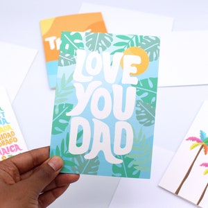 Love You Dad - Happy Father’s Day Card - Caraïbes - Carte pour papa, papa, grand-père, grand-père - Bleu - Minimal - Caraïbes - Tropical