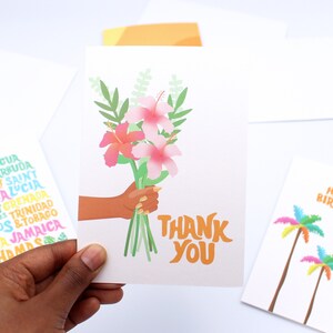 Carte de remerciement - colorée - tropicale - bouquet de fleurs - des Caraïbes - remerciement