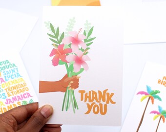 Thank You Card - Colourful - Tropical - Flowers Bouquet - Caribbean - Appreciation