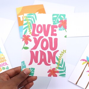 Je t'aime grand-mère - fête des mères - grand-parent - anniversaire - carte pour nounou, grand-mère, grand-mère - floral - fleurs tropicales - plantes - Caraïbes