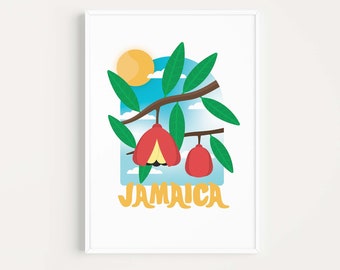 Jamaica Ackee Art Print | Caribbean Kitchen Wall Art | Tropical Fruit Illustration | Jamaican Food Poster | A5 A4 A3 Print