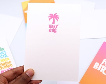 Baby Girl Card – Pink Palm Tree, Tropical Congratulations