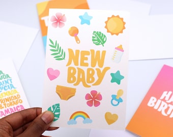 New Baby Card | Caribbean Sunshine Rainbow Greeting Card | Baby Congratulations Card