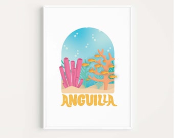 Anguilla Art Print | Coral Reef Illustration | Caribbean Wall Art Gift