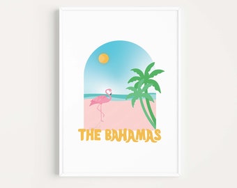 Bahamas Art Print | Flamingo Pink Sand Beach Wall Art | Caribbean Travel Print