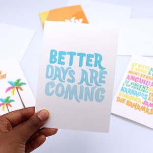Carte Des jours meilleurs arrivent - Carte de sympathie - Carte de vœux - Amour - Message positif - Restez fort - Papier issu de forêts durables