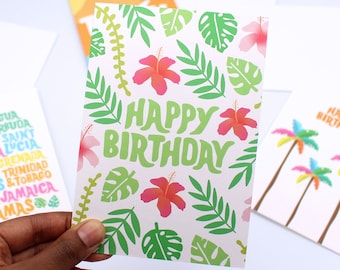 Tropical Flowers Birthday Card | Caribbean-Inspired Floral Greeting Card