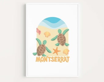 Caribbean Art Print | Montserrat Marine Turtles Wall Art | Island Home Decor Gift