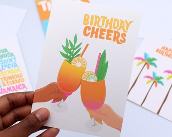 Birthday Cheers - Birthday Card - Rum Cocktail - Tropical - Caribbean - Greeting Card - Happy Birthday - Cocktails - Best Friends