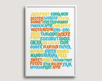 Art Print Sample - Caribbean Food - A3 - Home Decor - Wall Art - Tropical - Caribbean - Beach - Bright - Vibrant - Jamaica