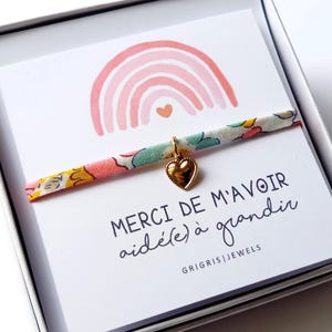 Bracelet Liberty + Carte Merci de m'avoir aidé à grandir • Cadeau fin d’année scolaire maîtresse / nounou / ATSEM / crèche / puéricultrice