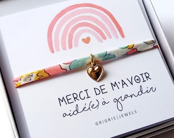 Bracelet Liberty + Carte Merci de m'avoir aidé à grandir • Cadeau fin d’année scolaire maîtresse / nounou / ATSEM / crèche / puéricultrice