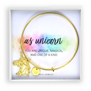 Unicorn bracelet, Unicorn Jewelry, Unicorn Gift, Personalized Bangle, Initial Bangle, Engraved Disc, Gift for her, Personalized Bangle