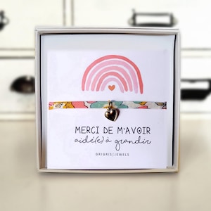 Bracelet Liberty + Carte Merci de m'avoir aidé à grandir • Cadeau fin d’année scolaire maîtresse / nounou / ATSEM / crèche / puéricultrice