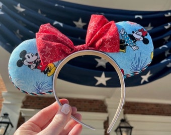 Red, White and Blue Patriotic Mickey and Minnie Mouse, Donald and Daisy Firework Ears