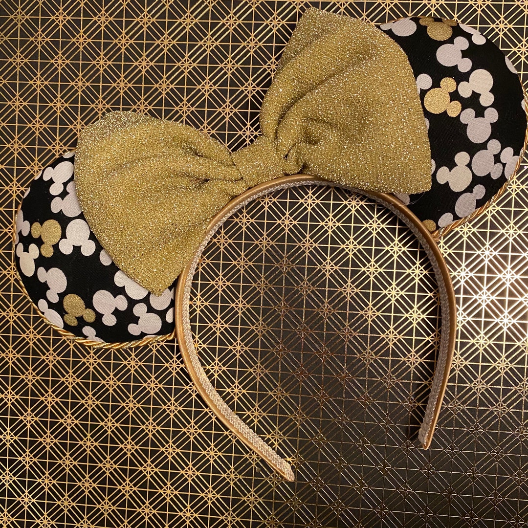 Elegant Gold and Silver Mickey Head Fabric Mouse Ears Headband on Chic ...