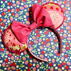 Handmade Strawberry Shortcake Cartoon Minnie Mouse Ears Headband - Fun and Sweet