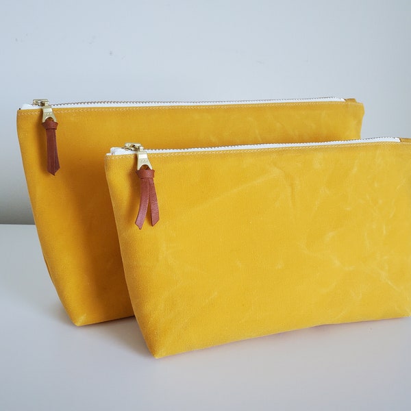 Waxed Canvas Zipper Pouch in Geel, make-up tas, cosmetische tas, reiszakje, Cadeau voor vrouwen