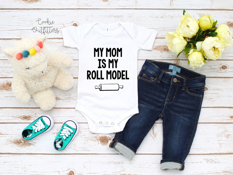 baby baking Cookie baby bodysuit baking onesie funny onesie My Mom is my roll Model Baby Onesie cookie shirt Cookie baby shirt