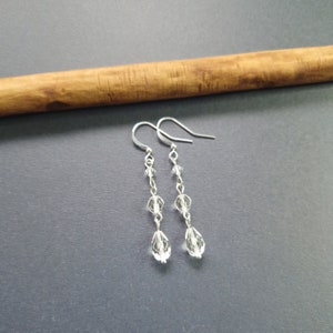 Clear Glass Beads Dangle Earrings, Silver Crystal Earrings, Silver Drop Earrings, Gift for Her