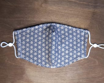 Japanese Asanoha Face Mask, Washable Reusable Cotton Cloth Mask, Adjustable