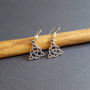Triquetra Dangle Earrings, Silver Trinity Knot Earrings, Tibetan Silver Drop Earrings, Gift for Her
