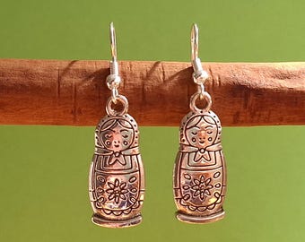 Matryoshka Dangle Earrings, Russian Nesting Doll Jewelry, Folk Art Earrings, Gift for Her