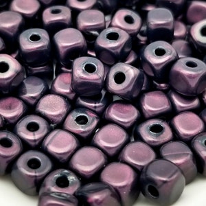 6mm Resin Square Beads - Deep Purple with Gloss Finish - Made in Italy - Pack of 100